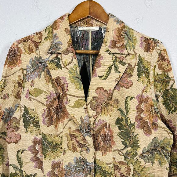 Vintage 90s Crazy Horse Tapestry Jacket Needlepoint Blazer Tan - XL - Picture 2 of 5